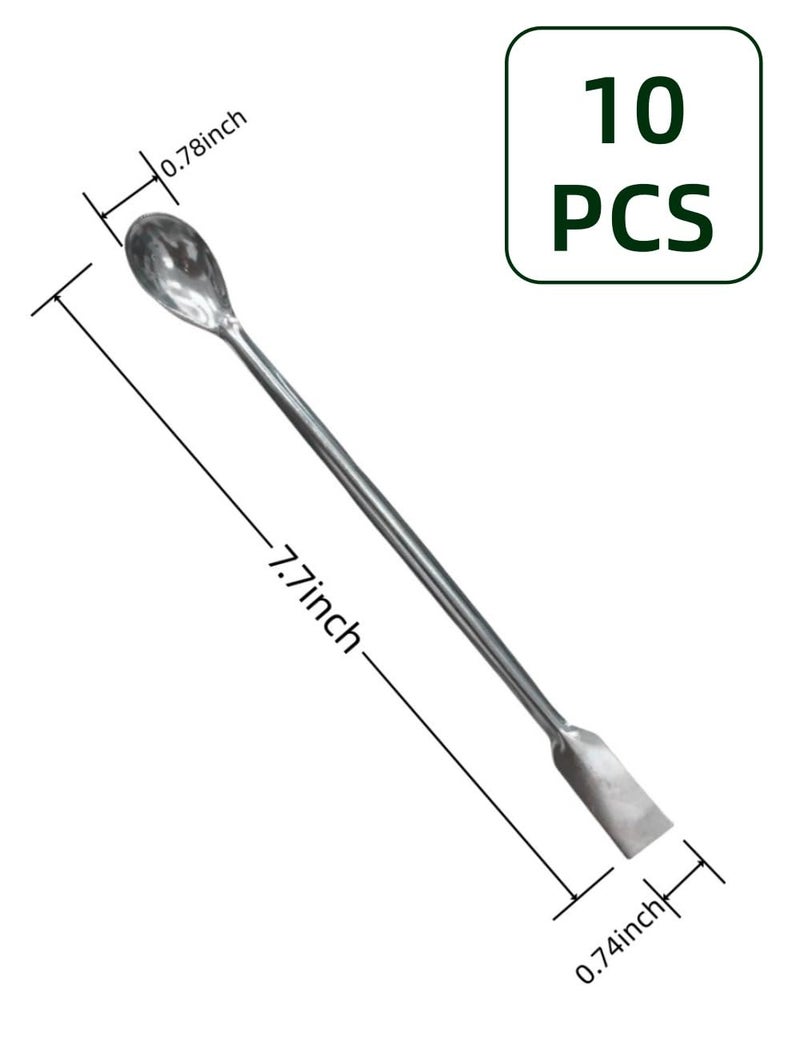 luvilly 10PCS Stainless Steel Lab Spoon Spatula - 2 in 1 Mixing and Sampling Tool - Image 2